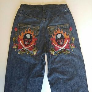 Mens skull sword embroidered jeans HP